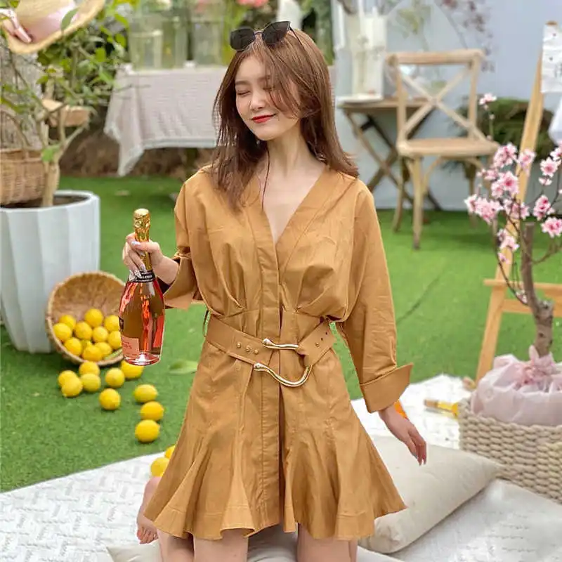 Sashes Mini Dresses V Neck Long Sleeve High Waist Female Elegant Women's Shirt Dress Fashion New Style Spring
Sashes Mini Dresses V Neck Long Sleeve High Waist Female Elegant Women's Shirt Dress Fashion New Style Spring