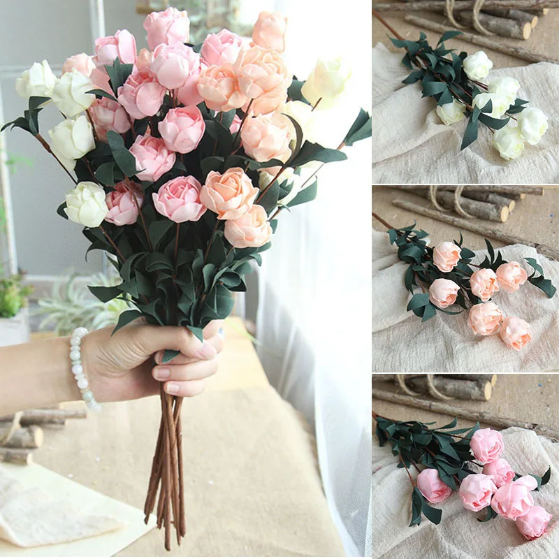 

6 Heads/Bouquet Mini Artificial Silk Rose Flower Head For Wedding Christmas Party Decoration DIY Wreath Scrapbook Craft