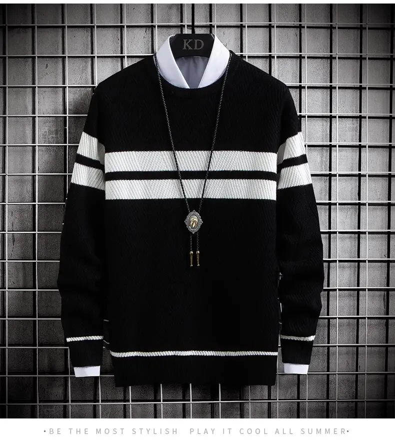 Waliicorners Autumn Sweater Men New Casual Style Loose Male Pullover Striped Long Sleeve Round Collar Fit Knitted Men Winter Clothing 17 H848b0bfac84a4c1db1099d3bbd151bb2f