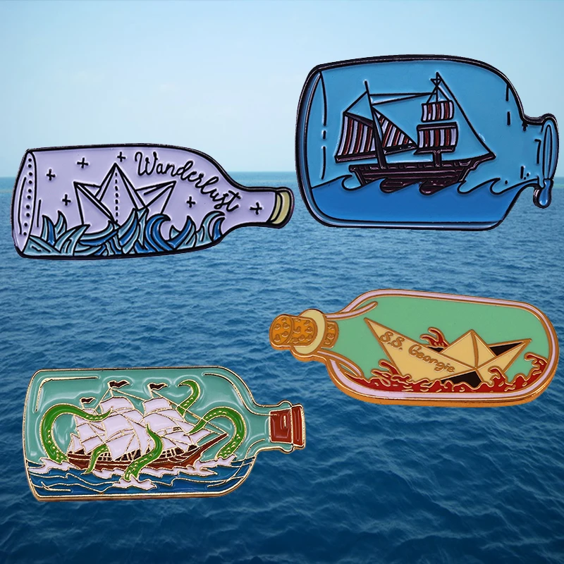 Ship In A Bottle Enamel Pin Sailboat Brooch Sailing Boat Drift bottles Badge | Украшения и аксессуары