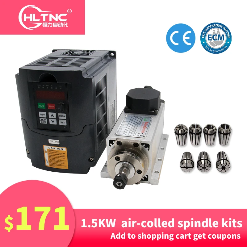 CNC 1.5kw 220v/110v Square Air Cooling Spindle Kit ER11 collet 1500W Air-cooled Spindle Motor+1.5KW VFD milling machine
CNC 1.5kw 220v/110v Square Air Cooling Spindle Kit ER11 collet 1500W Air-cooled Spindle Motor+1.5KW VFD milling machine