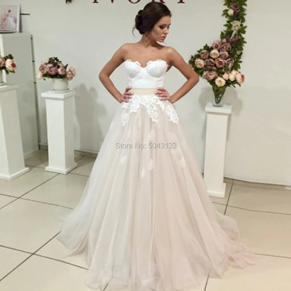 Женское свадебное платье с вырезом сердечком Кружевная аппликация