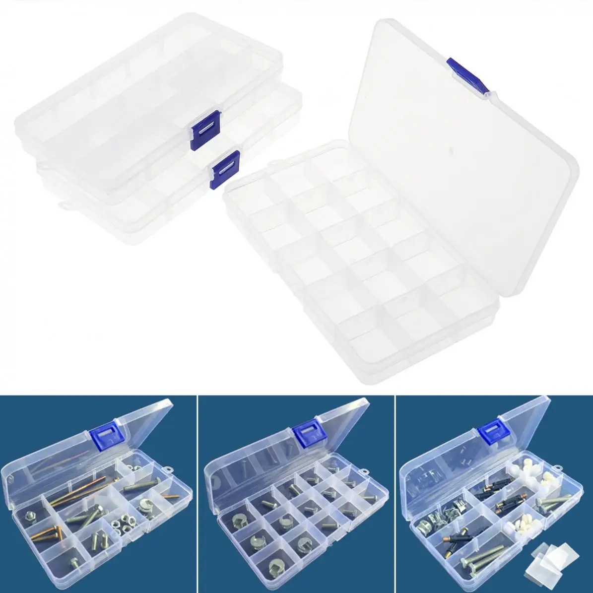 3pcs 15 Grid Adjustable Transparent Plastic Jewelry Ring Earrings Box Case Detachable Hardware Tool Box Assortment Box with Lid
3pcs 15 Grid Adjustable Transparent Plastic Jewelry Ring Earrings Box Case Detachable Hardware Tool Box Assortment Box with Lid