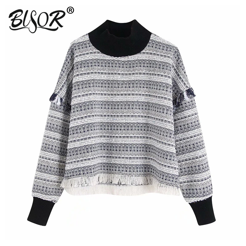 Vintage Stylish Striped Patchwork Tassel Tweed Blouse Women 2019 Fashion Turtleneck Long Sleeve Loose Pullovers Chic Tops
Vintage Stylish Striped Patchwork Tassel Tweed Blouse Women 2019 Fashion Turtleneck Long Sleeve Loose Pullovers Chic Tops