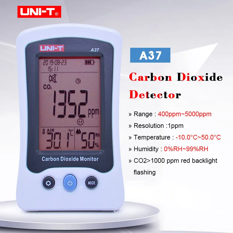 Carbon Dioxide Monitor UNI-T A37 C02 concentration tester temp humidity date/time Automatic baseline correction NDIR CO2 Meter
Carbon Dioxide Monitor UNI-T A37 C02 concentration tester temp humidity date/time Automatic baseline correction NDIR CO2 Meter