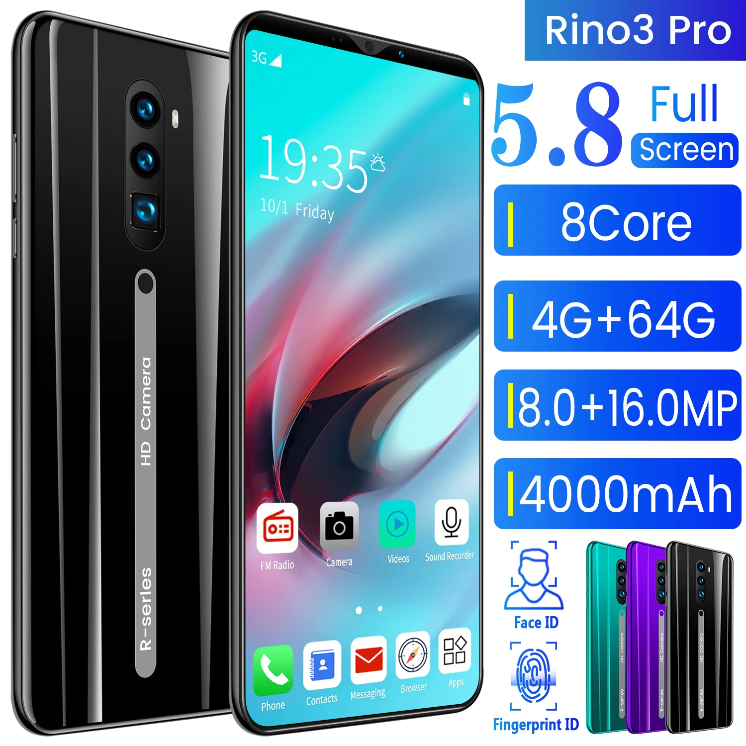 Глобальная версия Rino3 Pro 5 8 дюймов Full HD Дисплей 5G пусть смартфонов на базе Android 4 Гб +