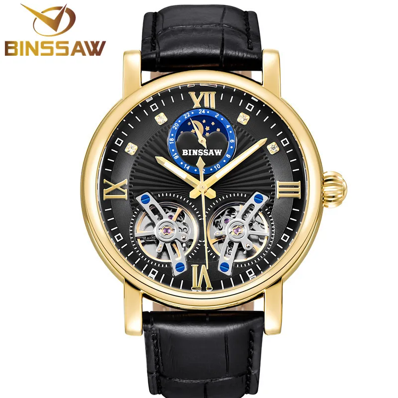 

BINSSAW New Automatic Mechanical Watch Luxury Brand Double Tourbillon Casual Leather Waterproof Sports Watches Relogio Masculino