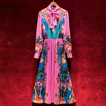 Svoryxiu Runway Spring Summer Pleated Long Dress Women's Long Sleeve Bow Collar Elastic Waist Flower Print Elegant Party Dresses
Svoryxiu Runway Spring Summer Pleated Long Dress Women's Long Sleeve Bow Collar Elastic Waist Flower Print Elegant Party Dresses