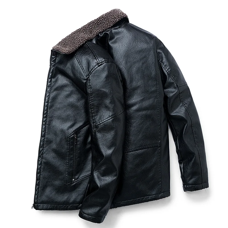 

Winter Mens Leather Jacket Slim Plus Size Thick Fluffy Black Jacket Men Casual Pu Leather Faux Fur Collar Coat Male 6xl 7xl 8xl