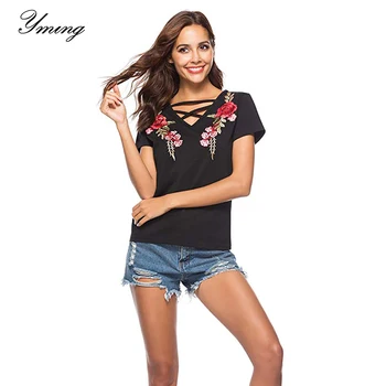 YMING Summer Embroidery Women T-Shirt Vogue White Tee Shirt Vintage Casual Tops Office Harajuku Tshirt Woman Aesthetic Clothes 
YMING Summer Embroidery Women T-Shirt Vogue White Tee Shirt Vintage Casual Tops Office Harajuku Tshirt Woman Aesthetic Clothes