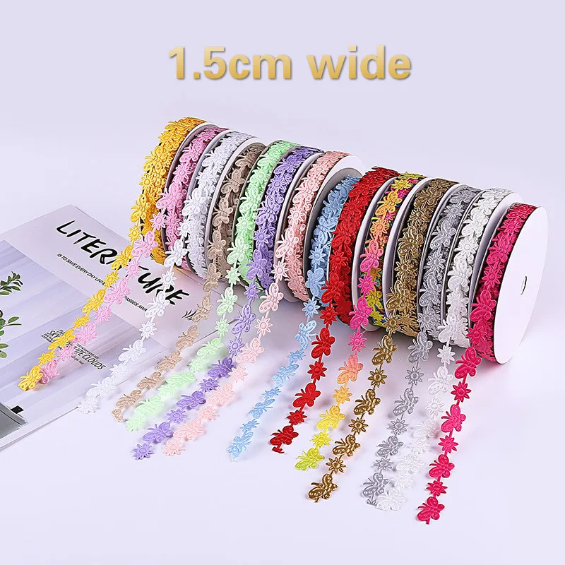 1.5cm Wide Fine Butterfly Flower Lace fabric Craft Cake Gift Wrap With DIY Handmade Hat Purse Bouquet Ribbon Accessories renda
1.5cm Wide Fine Butterfly Flower Lace fabric Craft Cake Gift Wrap With DIY Handmade Hat Purse Bouquet Ribbon Accessories renda