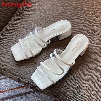Krazing pot 2020 summer PVC material natural leather jelly shoes peep toe med superstar quality heels slip on mules sandals L87
Krazing pot 2020 summer PVC material natural leather jelly shoes peep toe med superstar quality heels slip on mules sandals L87