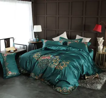 Chinoiserie Chic Peacock Dark Green Duvet Cover set Vintage Embroidery Long Staple Cotton Bedding set Bed sheet Queen King 4Pcs
Chinoiserie Chic Peacock Dark Green Duvet Cover set Vintage Embroidery Long Staple Cotton Bedding set Bed sheet Queen King 4Pcs