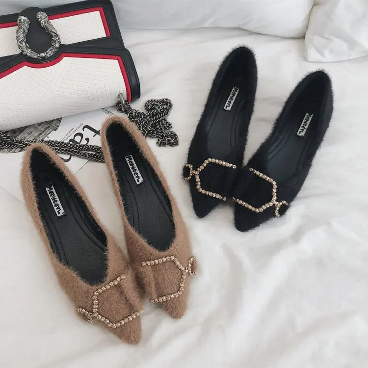 Korean-style Western Style Man-made Diamond Buckle Pointed-Toe Mink Cashmere Low-Cut Comfortable Soft Bottom Flat Heel Shoes Wom
Korean-style Western Style Man-made Diamond Buckle Pointed-Toe Mink Cashmere Low-Cut Comfortable Soft Bottom Flat Heel Shoes Wom