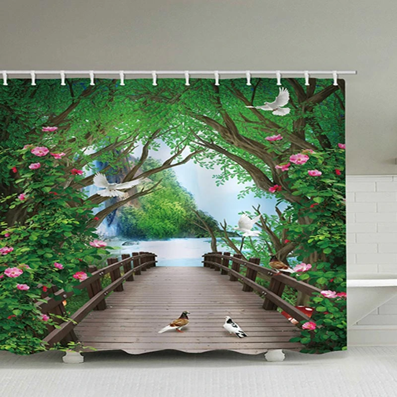 3D Forest Wooden Bridge Shower Curtain Mildew Resistant Tree Design Shower Curtain With Print Waterproof Bathroom Shower Curtain
3D Forest Wooden Bridge Shower Curtain Mildew Resistant Tree Design Shower Curtain With Print Waterproof Bathroom Shower Curtain