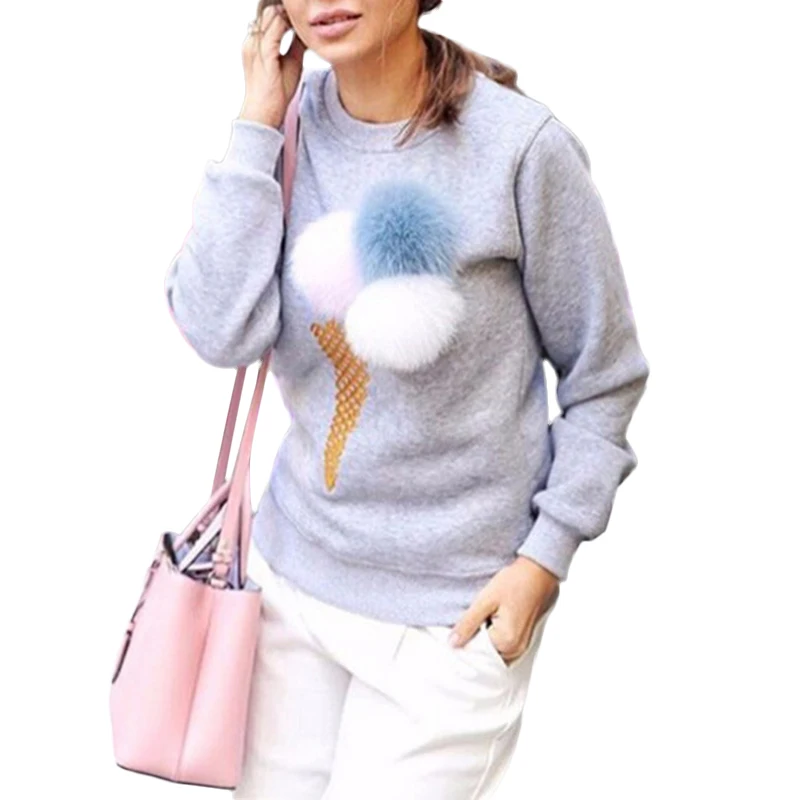Ladies Ice Cream Cone Embroidery Sweater Ladies O-Neck Long Sleeve Top Sweaters Women Cute Pom Pom Decoration Pullovers
Ladies Ice Cream Cone Embroidery Sweater Ladies O-Neck Long Sleeve Top Sweaters Women Cute Pom Pom Decoration Pullovers