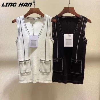 LINGHAN Casual Hit color cotton Sweater Fashion Button V-Neck sleeveless sweater knitting Pullovers Designer Spring Summer New
LINGHAN Casual Hit color cotton Sweater Fashion Button V-Neck sleeveless sweater knitting Pullovers Designer Spring Summer New