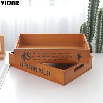 VIDAR Zakka Grocery Wooden Cosmetic Storage Box Underwear Storage Box Small Objects Grocery Storage Box Wooden Tray