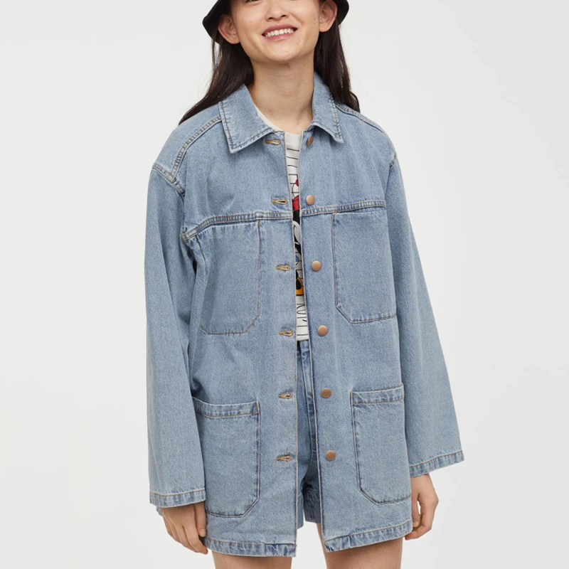Autumn Women's Denim Jacket Streetwear Loose Long Coat Female Double Pocket Female Jacket Plus Size Jeans Coat Ladies Outwear
Autumn Women's Denim Jacket Streetwear Loose Long Coat Female Double Pocket Female Jacket Plus Size Jeans Coat Ladies Outwear