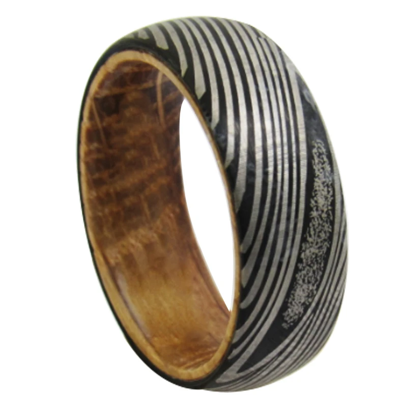 

Damascus Steel Pattern Engraved Ring Matte Black Tungsten With Wood Ring Women Wedding Classic Jewelry Engagement Party RING