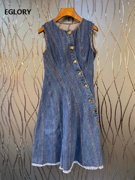 High Quality Denim Dress 2020 Spring Summer Style Women Color Block Stitching Tunic Buttons Deco Sleeveless Blue Jeans Dress
High Quality Denim Dress 2020 Spring Summer Style Women Color Block Stitching Tunic Buttons Deco Sleeveless Blue Jeans Dress