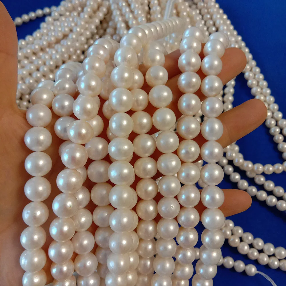 

free shipping DIY PEARL BEADS,16 inch,9-10 mm high luster white perfect round pearl,100% nature freshwater pearl without nuclear