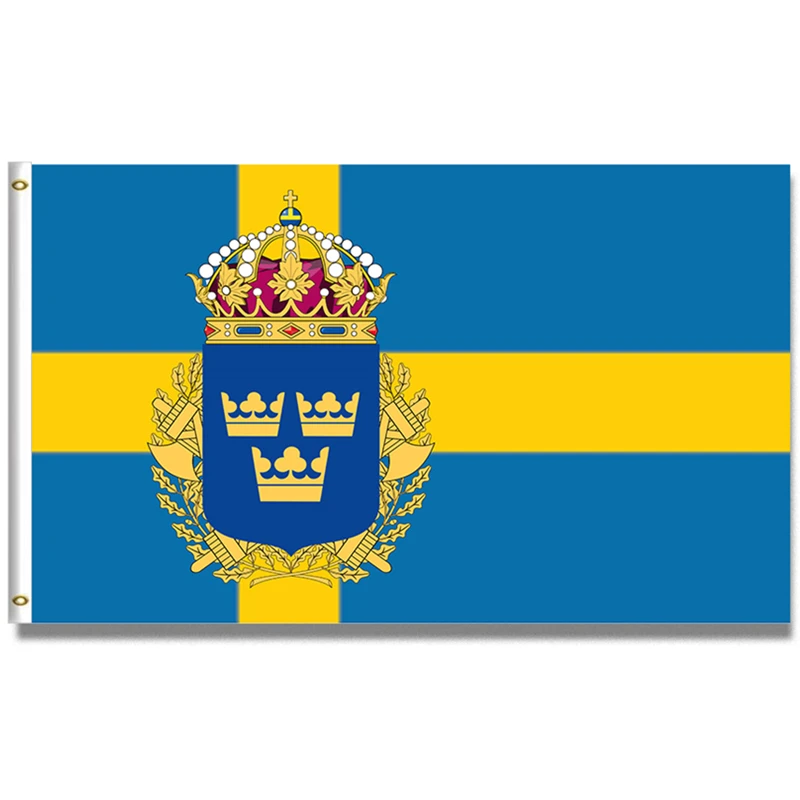 

60X90CM/90X150cm/120X180CM The flag of Sweden with Police Badge Banner 100D Polyester Brass Grommets