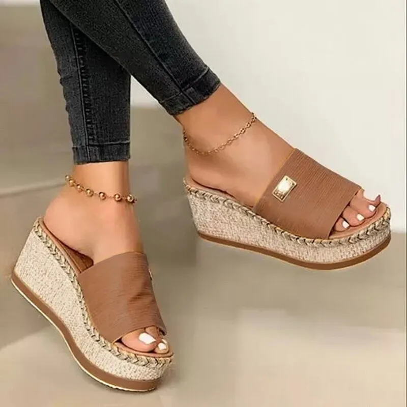 Puimentiua Platform Wedges Slippers Women Sandals 2020 New Female Shoes Fashion Heeled Shoes Casual Summer Slides Slippers Women