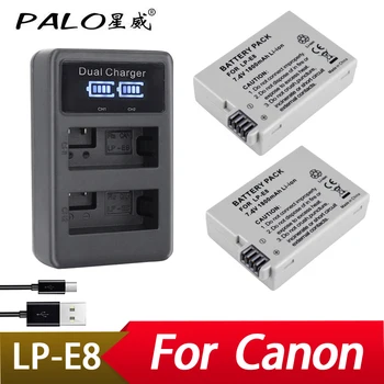 

Palo 2Pcs LP-E8 LPE8 Battery Batterie AKKU 1800mah+LCD Dual Charger for Canon EOS 550D 600D 650D 700D X4 X5 X6i X7i T2i T3i