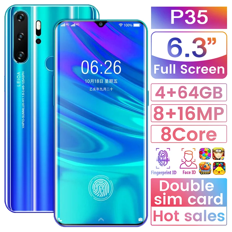SAILF P35 Android 9.0 Octa Core Mobile Phone 6.3' FHD 8+16MP Triple Camera 4G RAM 64GB ROM Smartphone gsm wcdma unlocked cell
SAILF P35 Android 9.0 Octa Core Mobile Phone 6.3' FHD 8+16MP Triple Camera 4G RAM 64GB ROM Smartphone gsm wcdma unlocked cell
