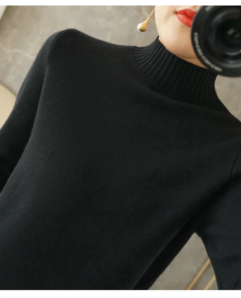 2021 Women's Sweater, Solid Color Wool, Half High Neck Pullover, Warmth, All-Match, Stylish Slim Fit, Large Size, Quality Hot 2021 Women's Sweater, Solid Color Wool, Half High Neck Pullover, Warmth, All-Match, Stylish Slim Fit, Large Size, Quality Hot