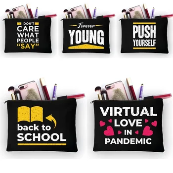 Women‘s Cosmetic Storage Bag Outdoor Travel Makeup Bag Travel Storage Bag Phrase Pattern Handbag Child Pencil Case Bride Gifts