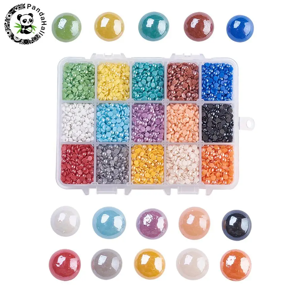 15 Colors Mixed Color Half Round/Dome Pearlized Plated Handmade Porcelain Cabochons for Making Hairpins, Earstuds And Rings
15 Colors Mixed Color Half Round/Dome Pearlized Plated Handmade Porcelain Cabochons for Making Hairpins, Earstuds And Rings