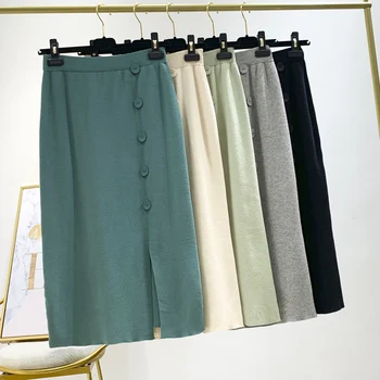 Fashion Slim Solid Button Autumn Midi Long Winter Bodycon Knit Pencil Split Skirt Women High Waist Casual Falda Elegant Skirts 
Fashion Slim Solid Button Autumn Midi Long Winter Bodycon Knit Pencil Split Skirt Women High Waist Casual Falda Elegant Skirts
