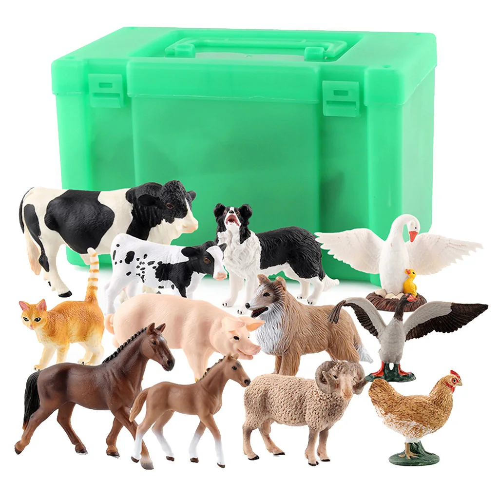 12 Pieces Simulation Farm Animal Model Plastic Action figure with Storage Base for Sandtables Home Decor 12 Pieces Simulation Farm Animal Model Plastic Action figure with Storage Base for Sandtables Home Decor