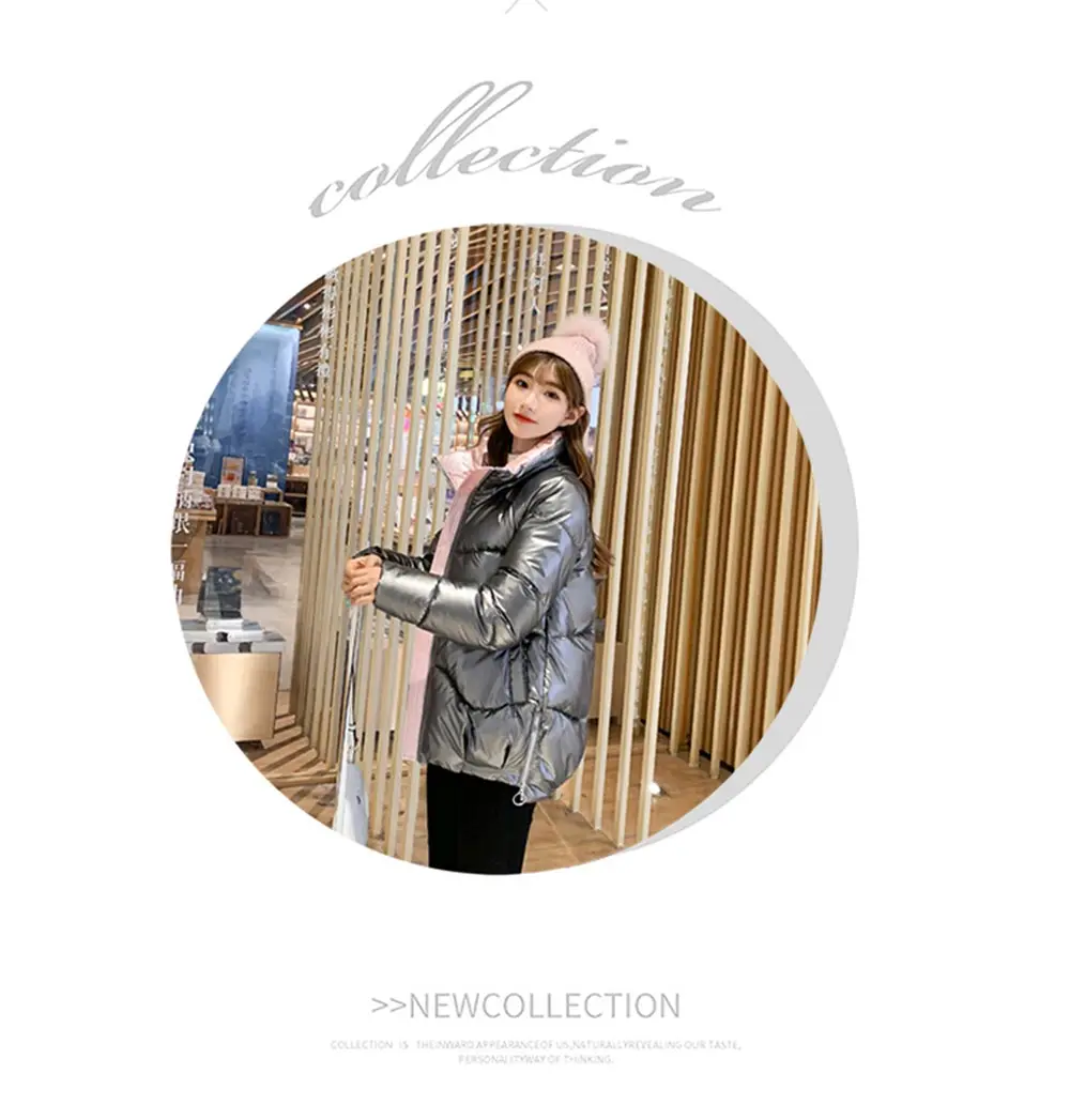 PinkyIsBlack 2020 Autumn Womens Winter Coats Fashion Glossy Stand Collar Parkas Winter Jacket Women Shinny Padded Cotton Coat
