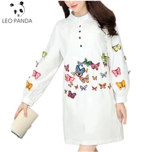 Blusa branca 2020 primavera verão manga longa borboleta bordado apliques camisa casual vestido das senhoras topos roupas ttt53(China)