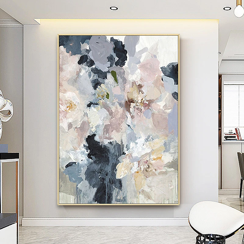 

Hand drawn abstract oil painting living room modern minimalist abstract pink flower american nordic large huge decorative painti