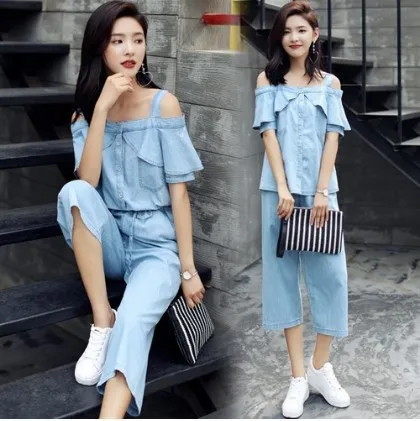 2019 Spring And Summer New Style Fashion Korean-style Horizontal Neck off-Shoulder Cowboy Camisole Short Sleeve Loose Pants WOME
2019 Spring And Summer New Style Fashion Korean-style Horizontal Neck off-Shoulder Cowboy Camisole Short Sleeve Loose Pants WOME