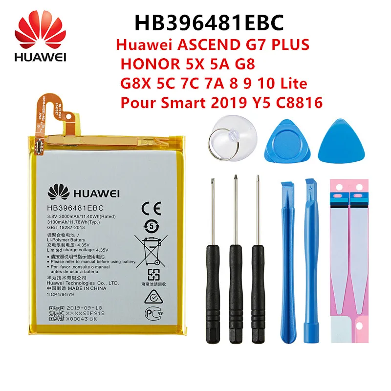 100% Оригинальный аккумулятор HB396481EBC для Huawei ASCEND G7 PLUS HONOR 5X 5A G8 G8X 5C 7C 7A 8 9 10 Lite Pour Smart 2019