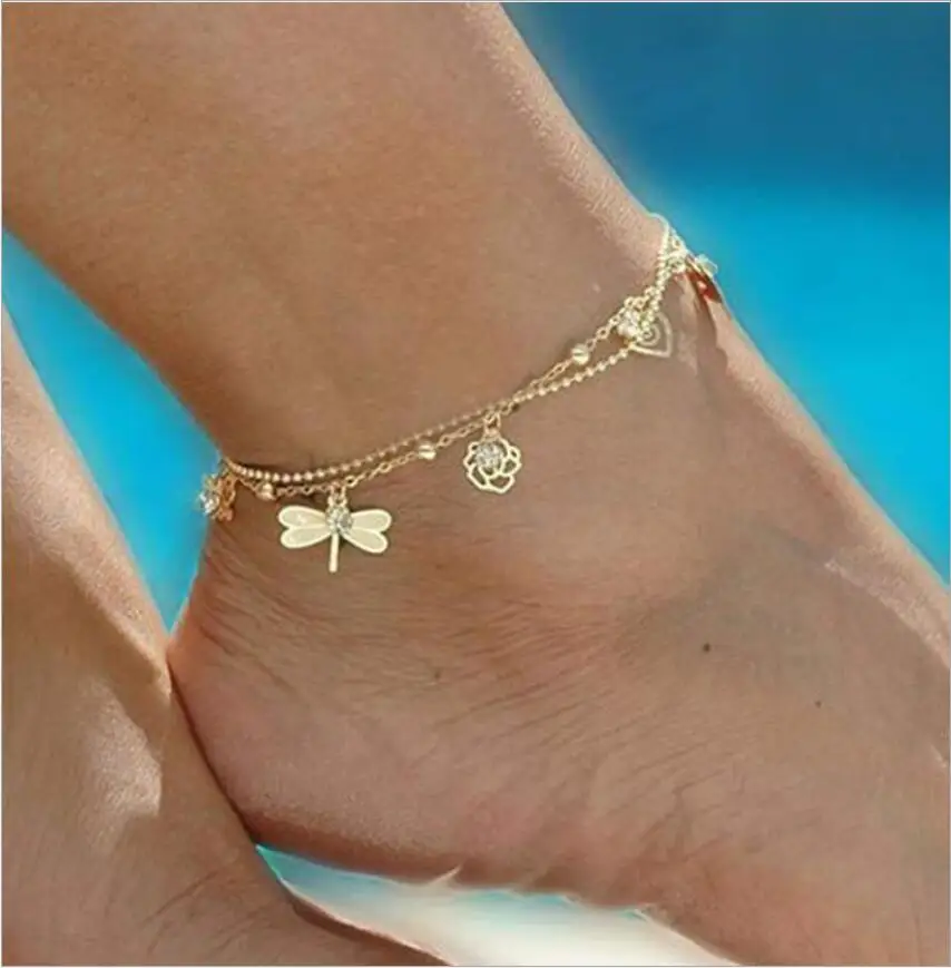 

Gold Bohemian Anklet Beach Foot Jewelry Leg Chain Butterfly Dragonfly anklets For Women Barefoot Sandals Ankle Bracelet S2043