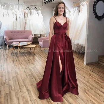 Spaghetti Straps A-line Evening Dresses Burgundy Satin High Slit robe de soiree Long Evening Gowns Formal Party Dresses Cheapest
Spaghetti Straps A-line Evening Dresses Burgundy Satin High Slit robe de soiree Long Evening Gowns Formal Party Dresses Cheapest
