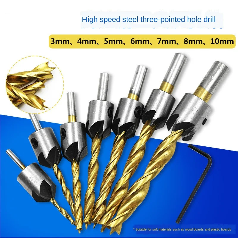 Countersunk Woodworking Drill Bit Set Three-pointed Hole Multi-function Chamferer Round Wood Puncher Twist Drill Titanium Plated
Countersunk Woodworking Drill Bit Set Three-pointed Hole Multi-function Chamferer Round Wood Puncher Twist Drill Titanium Plated