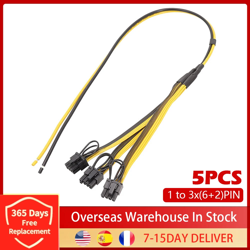 5Pcs Power Supply Cable 1 To 3 X (6+2)PIN Miner Adapter 12AWG+18AWG 8pin GPU Graphics Card Cord For BTC Mining ETH | Компьютеры и офис