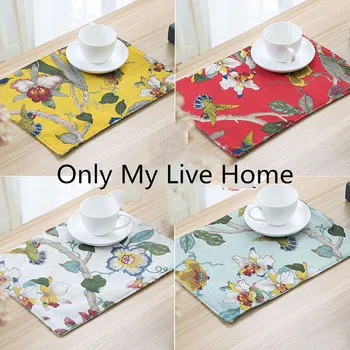 

Latest Flower Birds Christmas Table Placemat Chinese Cotton Linen Decoration Placemats Rectangle Dining Table Mat Protector Pad