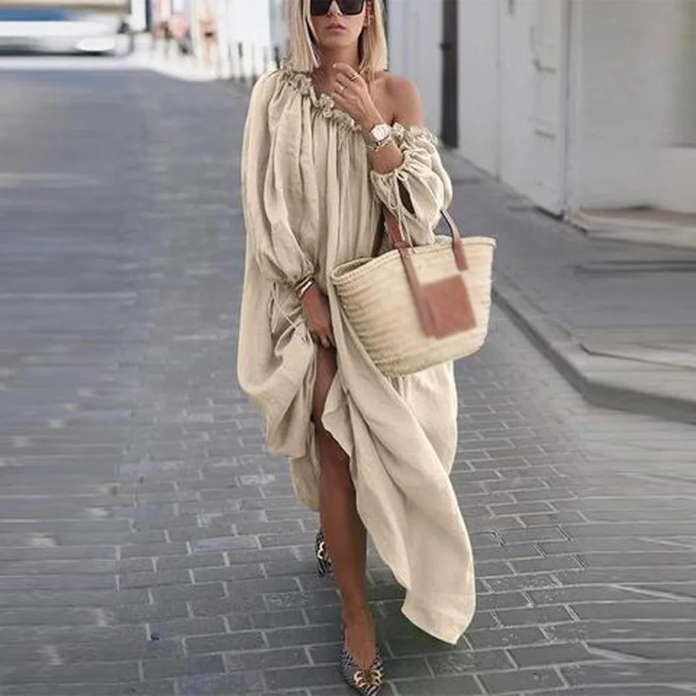 Ruffled Lace Casual Long Dress Women's Dresses Summer Pure Color Long Sleeve Bohemian Swing Sloping Shoulder Dress Ladies
Ruffled Lace Casual Long Dress Women's Dresses Summer Pure Color Long Sleeve Bohemian Swing Sloping Shoulder Dress Ladies