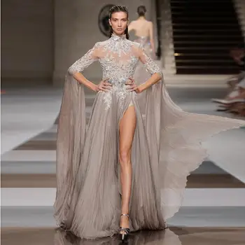 Ziad Nakad Long Sleeves Evening Dresses High Neck Sequined Side Split Prom Gowns A Line Sweep Train Chiffon Appliqued Formal Dre
Ziad Nakad Long Sleeves Evening Dresses High Neck Sequined Side Split Prom Gowns A Line Sweep Train Chiffon Appliqued Formal Dre