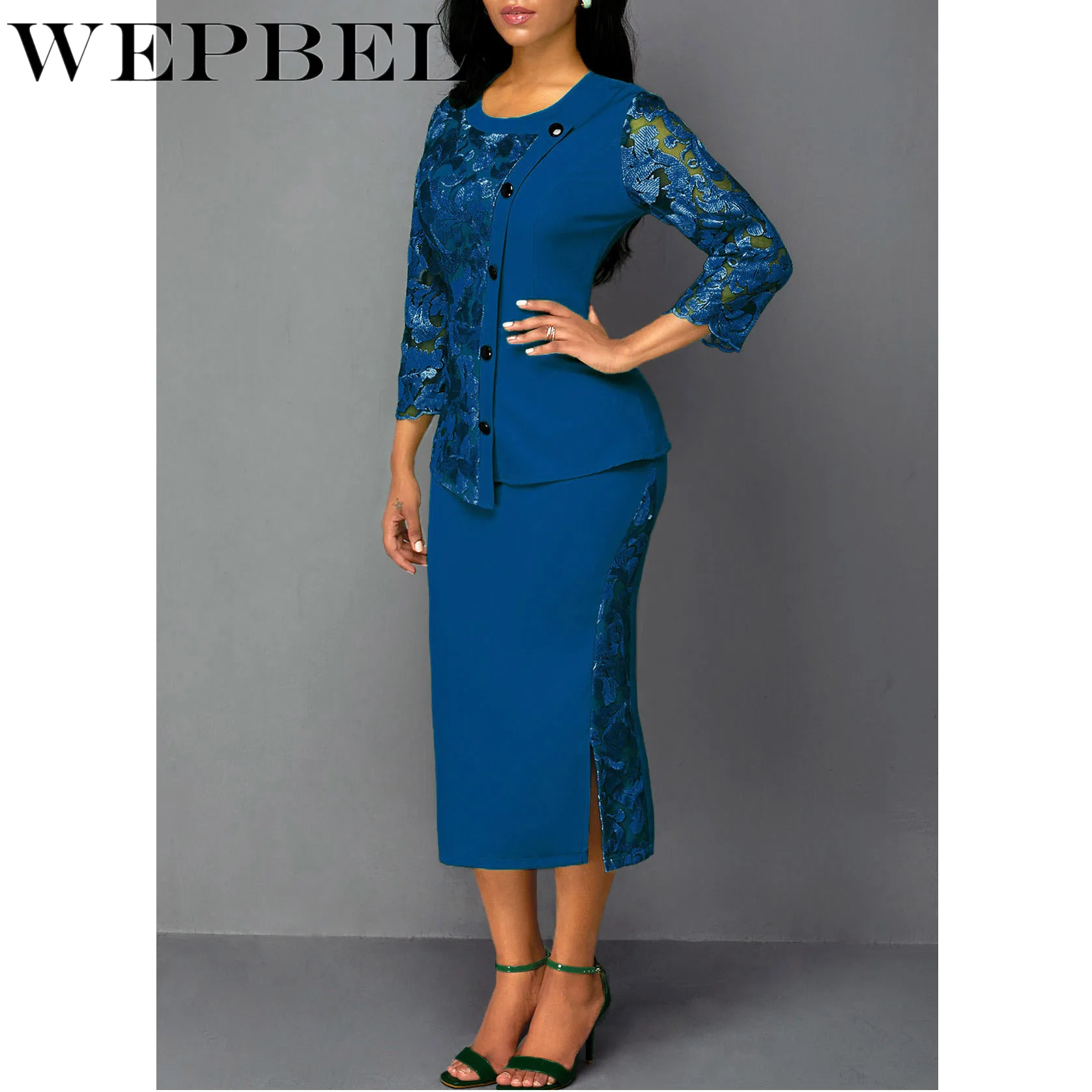 WEPBEL Autumn Three-Quarter Sleeve Slim Single-Breasted O-Neck Top + Pencil Skirt Suit Women's Lace Stitching Hollow Out Suit
WEPBEL Autumn Three-Quarter Sleeve Slim Single-Breasted O-Neck Top + Pencil Skirt Suit Women's Lace Stitching Hollow Out Suit