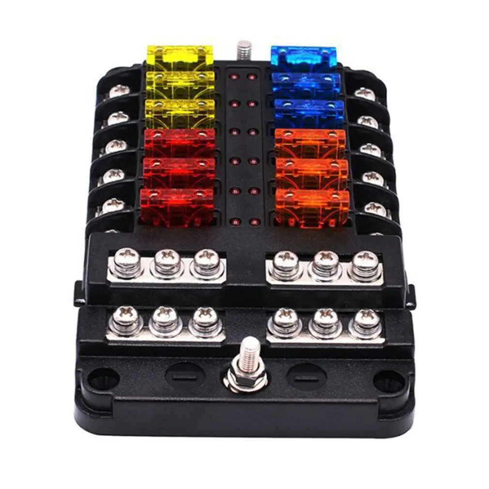 

Car Multi-Way Fuse Box Power Plug-In Fuse Box With Led Indicator 12 Input And 12 Output Independent Positive And Negative