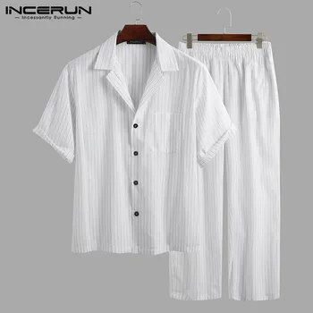 INCERUN Striped Mens Pajamas Sets Loungewear Short Sleeve Lapel Sleepwear Leisure Pants 2 Pieces Fashion Pyjamas Sets Homewear
INCERUN Striped Mens Pajamas Sets Loungewear Short Sleeve Lapel Sleepwear Leisure Pants 2 Pieces Fashion Pyjamas Sets Homewear